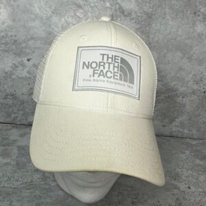 The North Face cream and white trucker hat #outdoorstyle